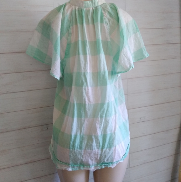 Anthropologie MAEVE Gingham button down Top green - Picture 3 of 8